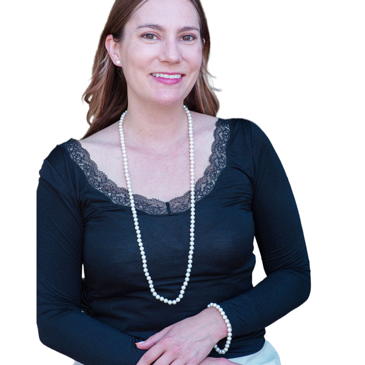 Long 36 Inch ROUND White Pearl Set Necklace Earrings