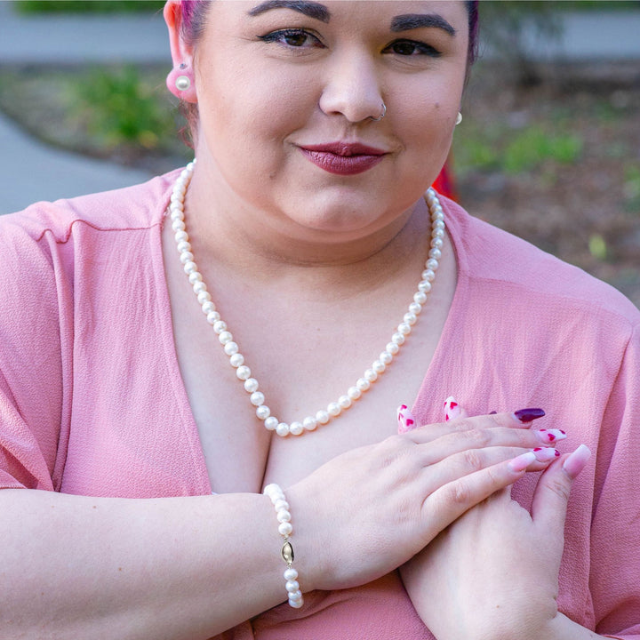 Long 24 Inch ROUND White Pearl Set Necklace Bracelet Earrings