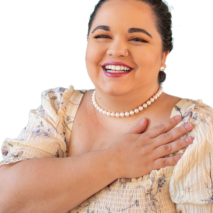 Large 16 Inch ROUND White Pearl Necklace Earrings