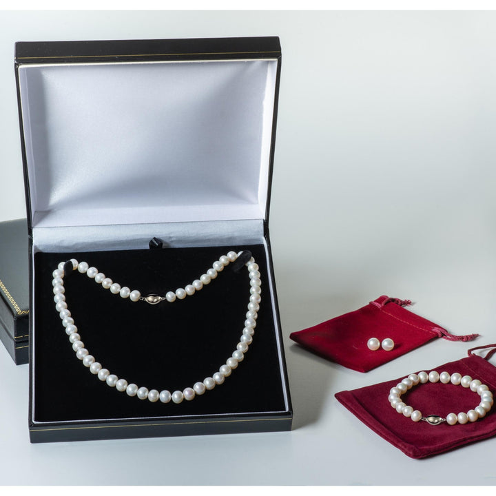 Long 24 Inch ROUND White Pearl Set Necklace Bracelet Earrings