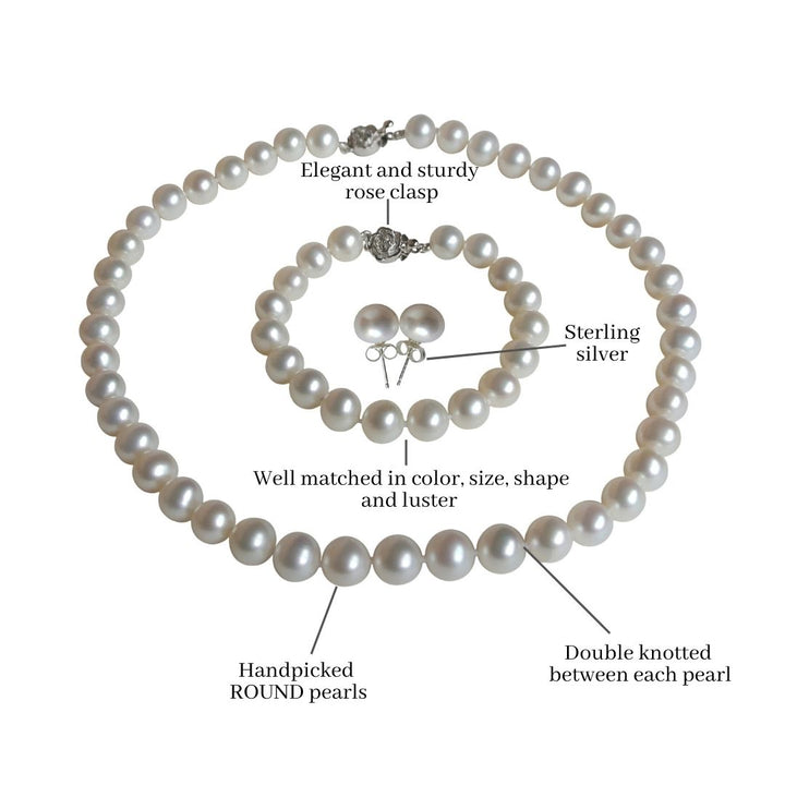 18 Inch White Pearl Set Necklace Bracelet Earrings