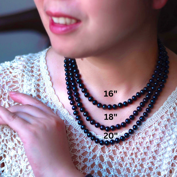 18 Inch ROUND Black Pearl Set Necklace Earrings