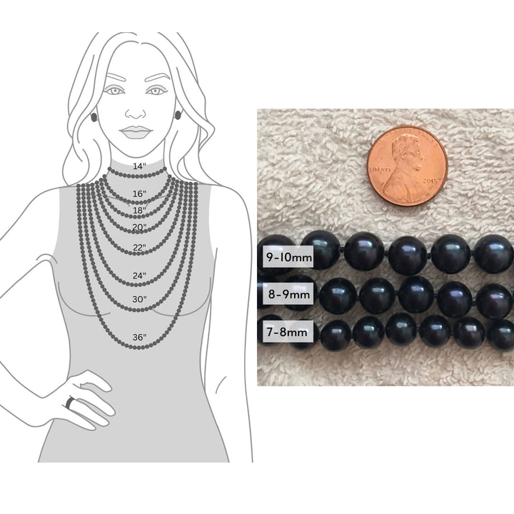 18 Inch ROUND Black Pearl Set Necklace Bracelet Earrings