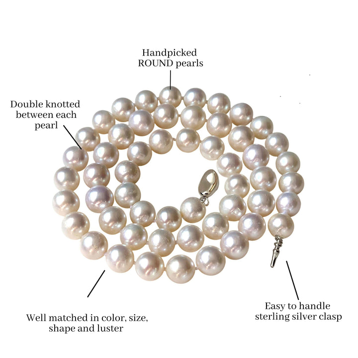 18 Inch ROUND White Pearl Necklace