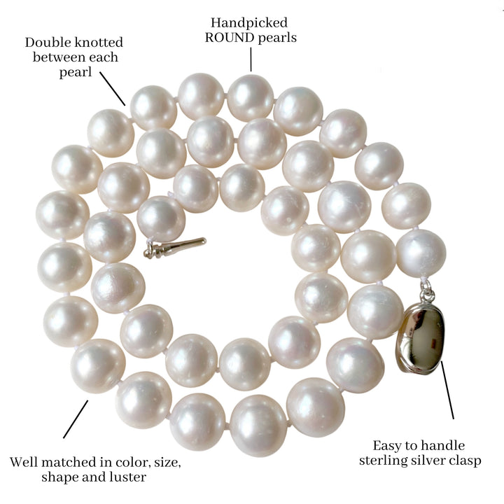 Large 16 Inch ROUND White Pearl Necklace