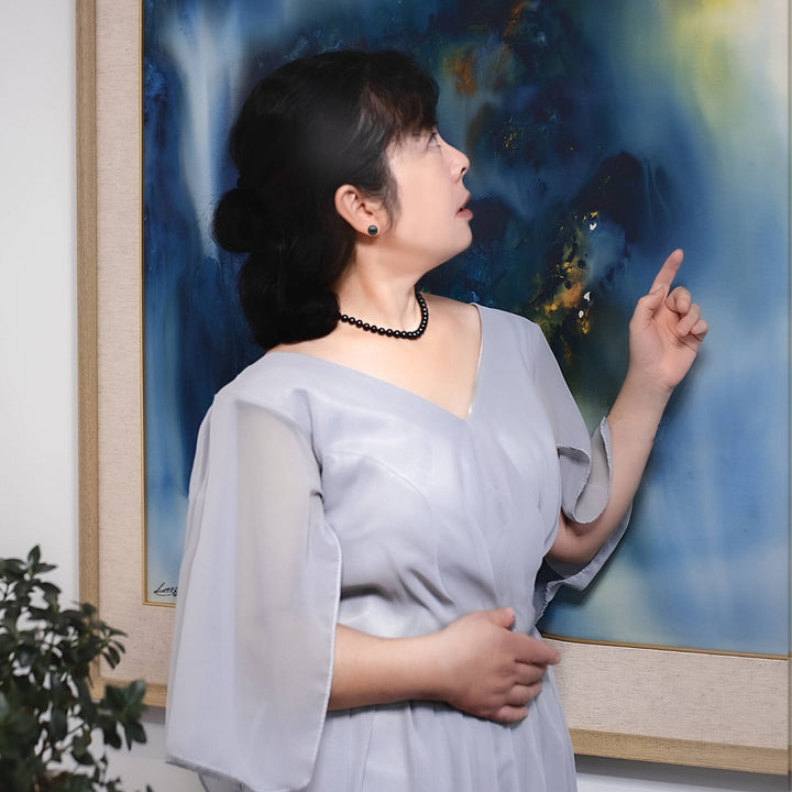 16 Inch ROUND Black Pearl Set Necklace Earrings