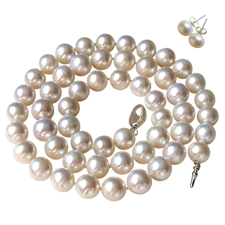 16 Inch ROUND White Pearl Set Necklace Earrings