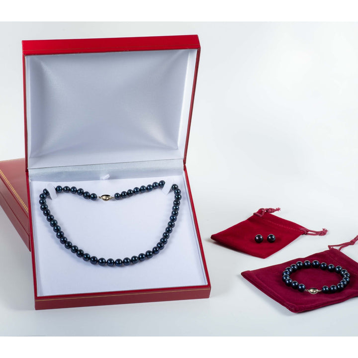 16 Inch ROUND Black Pearl Set Necklace Bracelet Earrings