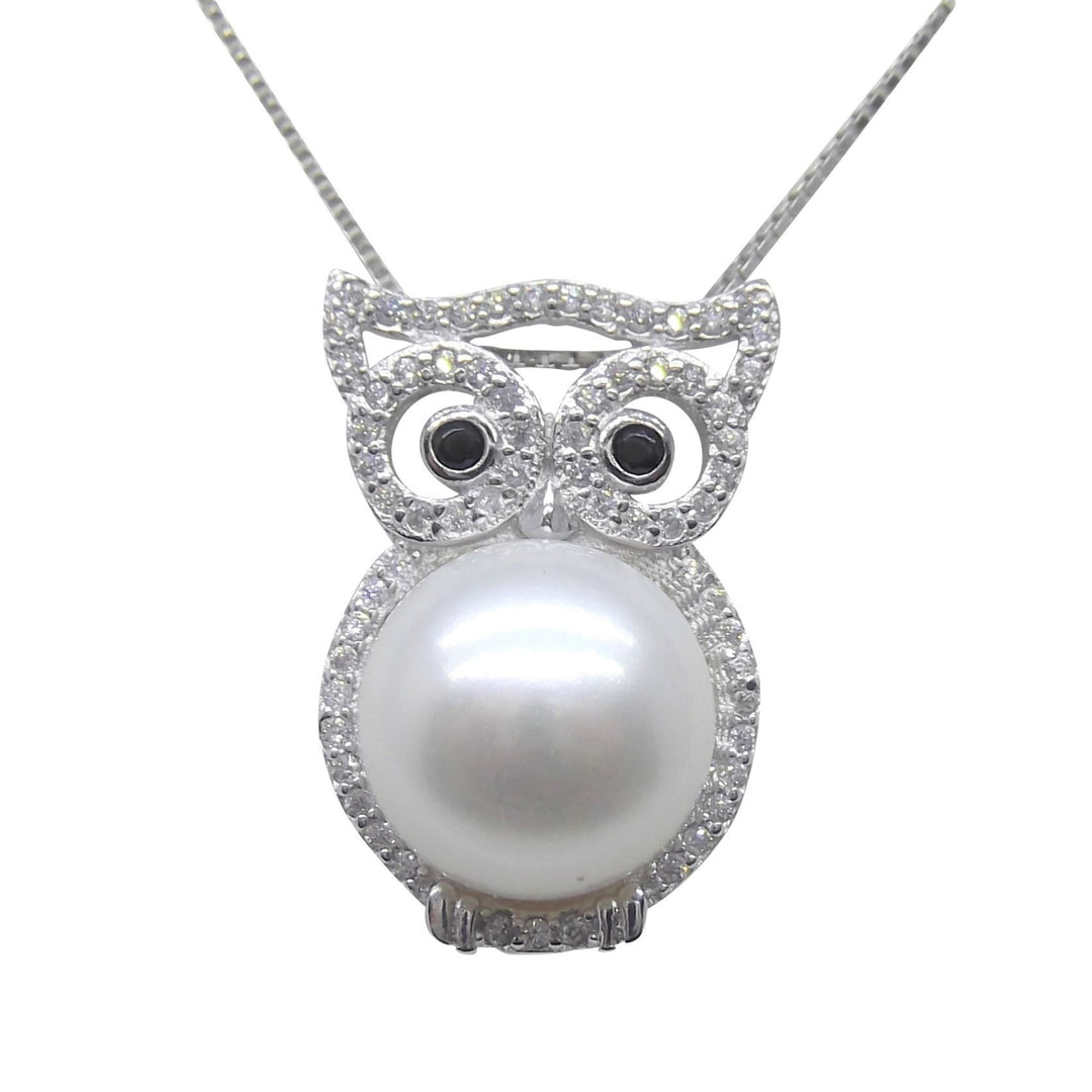 10.5mm Owl White Pearl Pendant Necklace Animal