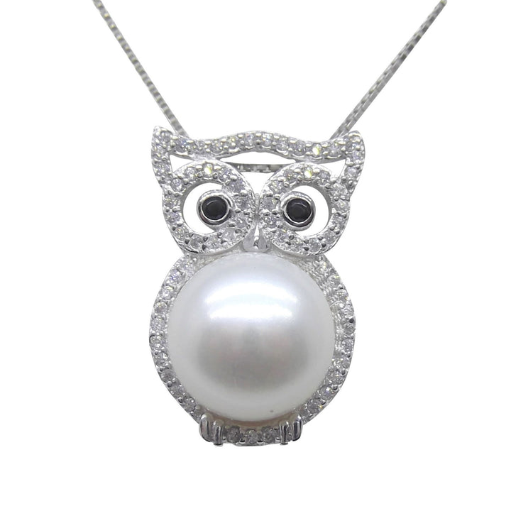 10.5mm Owl White Pearl Pendant Necklace Animal