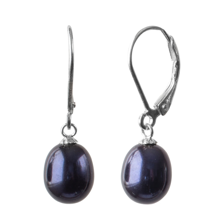 Black Pearl Earrings Lever back Sterling Silver