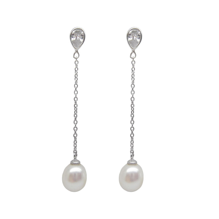 Long Dangle Pearl Earrings Sterling Silver