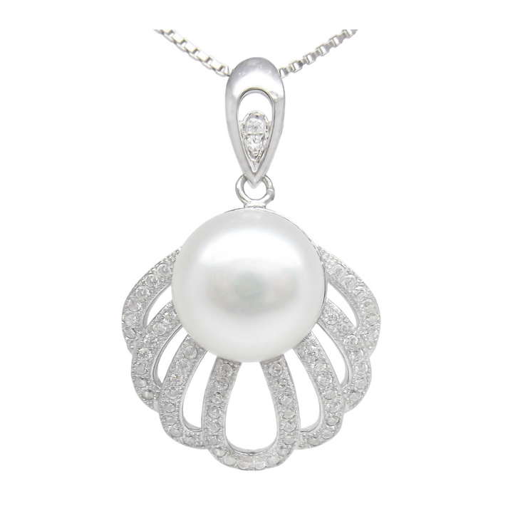 12mm White Pearl Pendant Necklace Sterling Silver