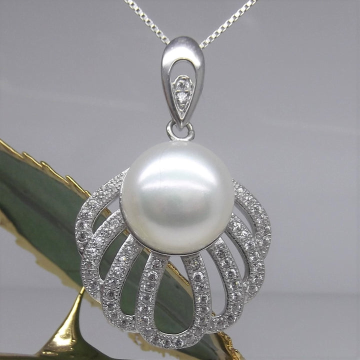 12mm White Pearl Pendant Necklace Sterling Silver