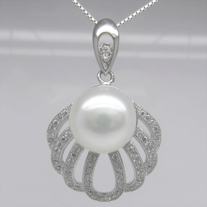 12mm White Pearl Pendant Necklace Sterling Silver