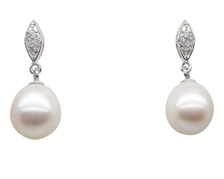 8.5mm Sterling Silver White Pearl Pendant Necklace Earrings Set
