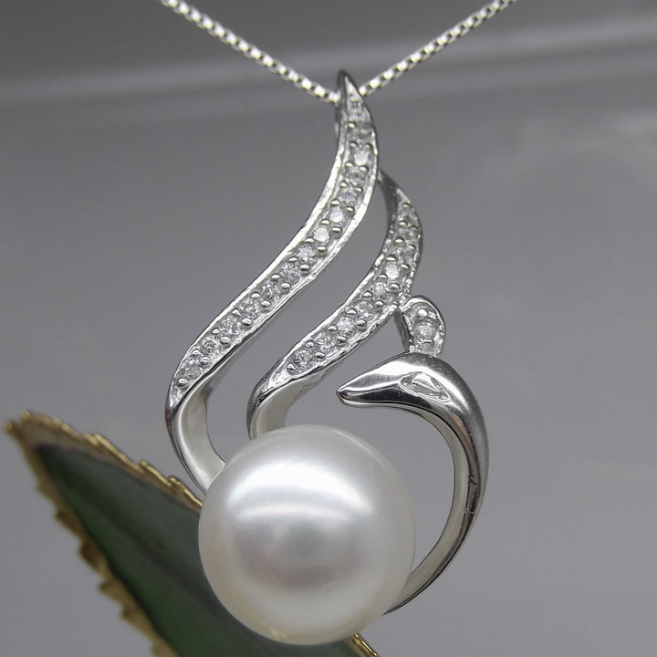10.5mm Phoenix Sterling Silver White Pearl Pendant Necklace