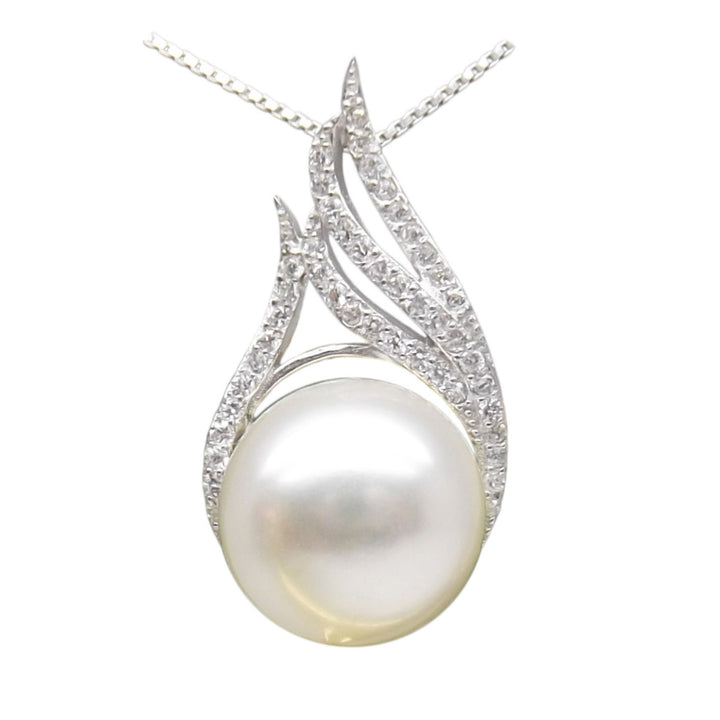 10.5mm Fire Sterling Silver White Pearl Pendant Necklace