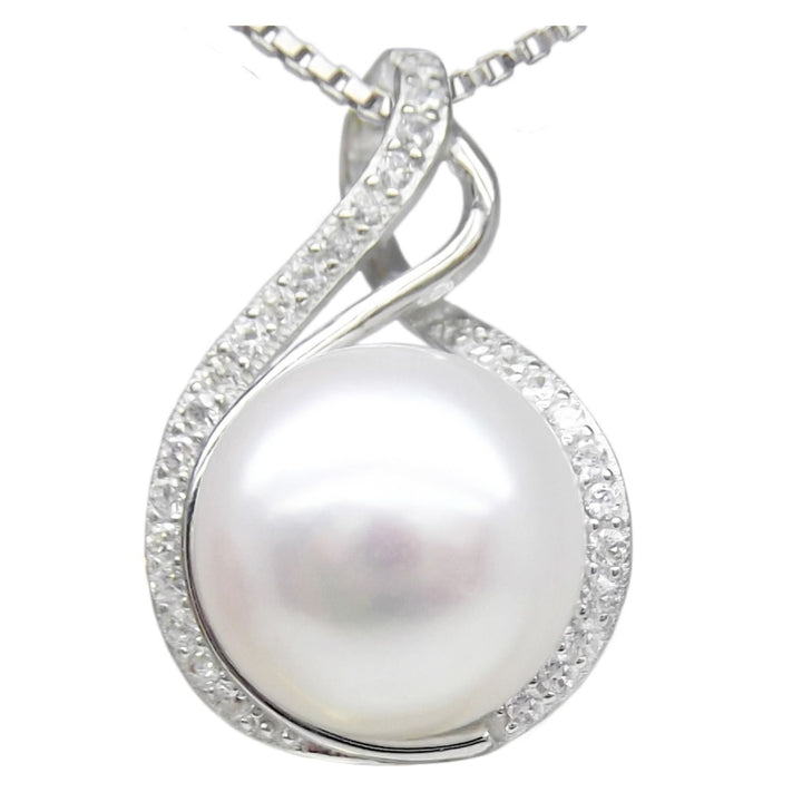 9mm Sterling Silver White Pearl Pendant Necklace