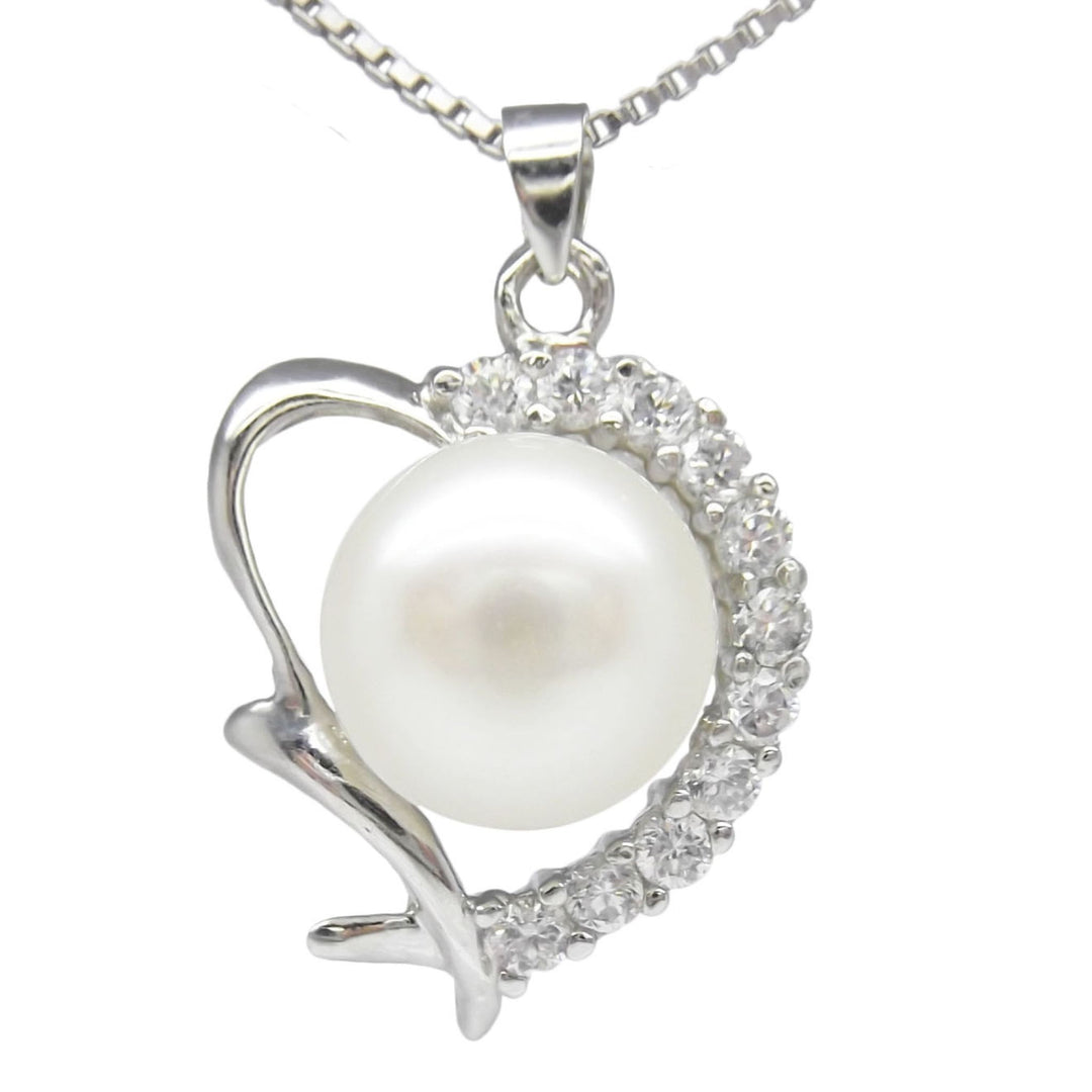10.5mm Heart Sterling Silver White Pearl Pendant Necklace