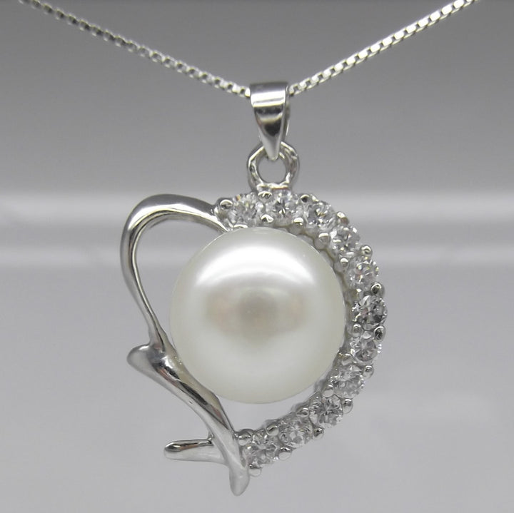 10.5mm Heart Sterling Silver White Pearl Pendant Necklace
