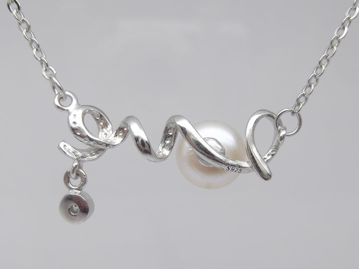 8.5mm Sterling Silver LOVE White Pearl Pendant Necklace
