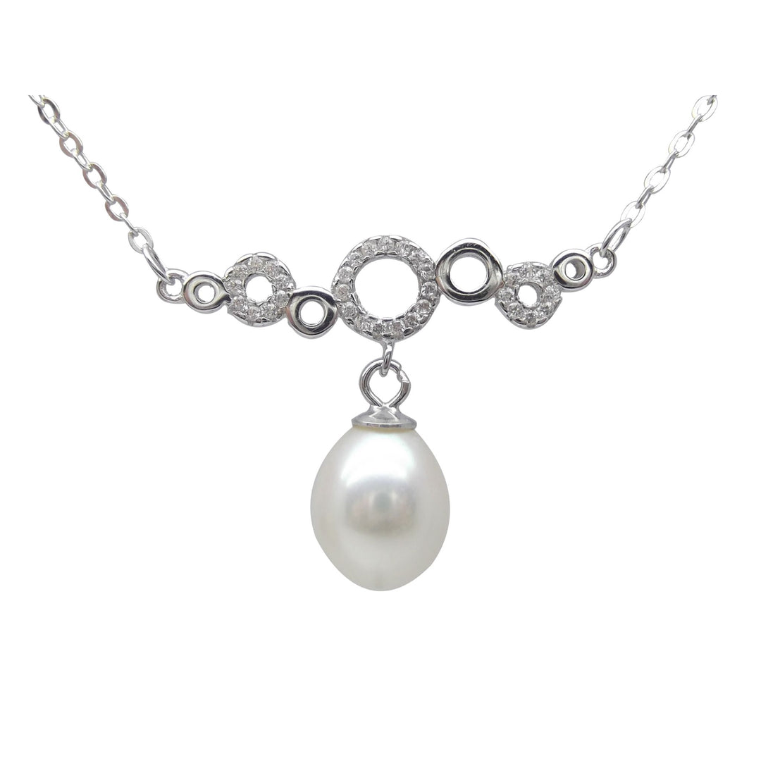 8.5mm Sterling Silver Ocean Bubbles White Pearl Pendant Necklace