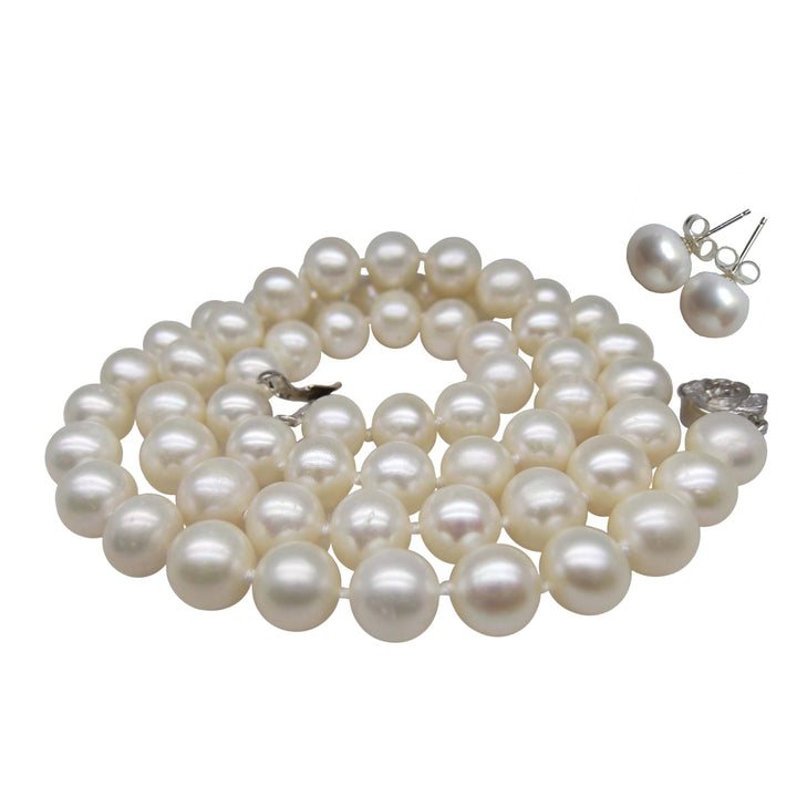 Long 30 Inch ROUND White Pearl Set Necklace Earrings