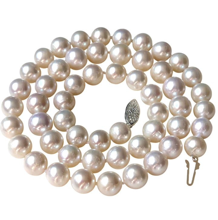 Sterling Silver Clasp 18 Inch ROUND White Pearl Necklace for Men