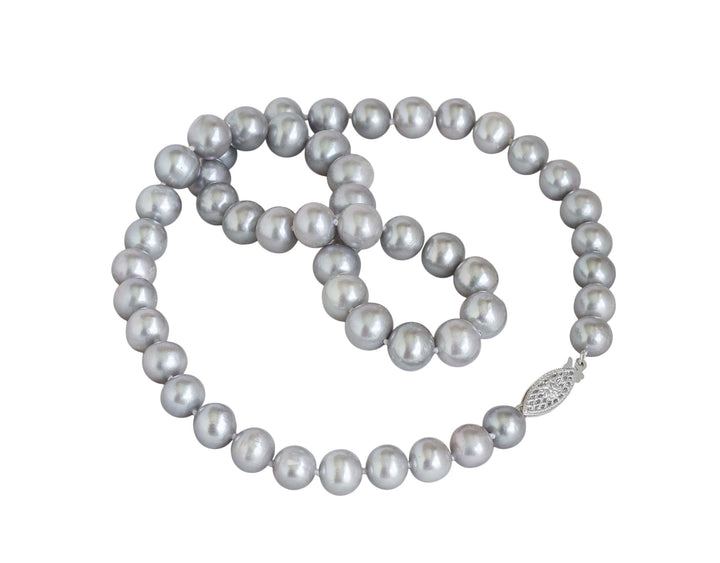 Sterling Silver Clasp 18 Inch ROUND Silver Pearl Necklace for Men