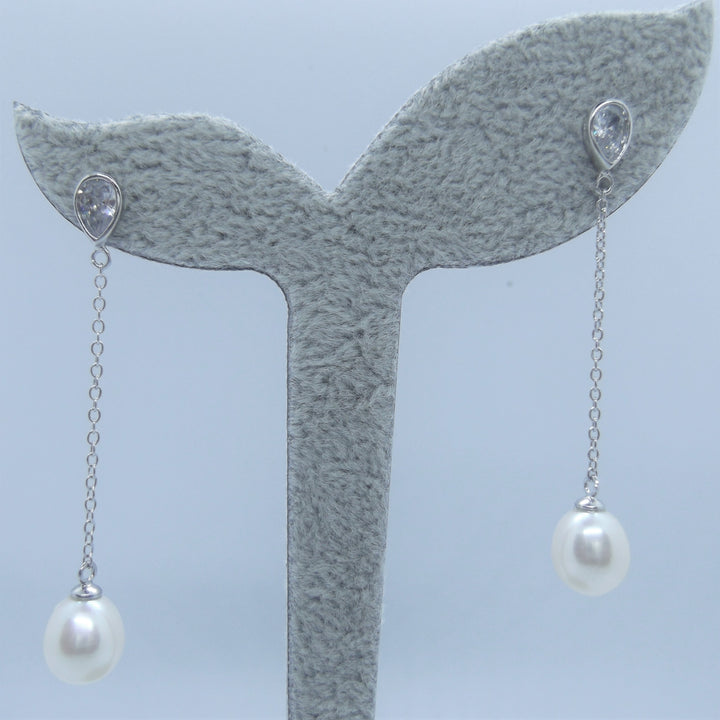 Long Dangle Pearl Earrings Sterling Silver