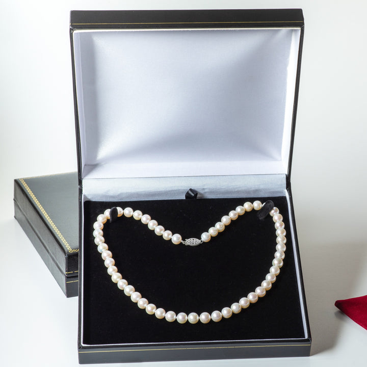 AAAA+ 16 Inch Choker 8-8.5mm White Pearl Necklace 14K White Gold Clasp Cultured Freshwater