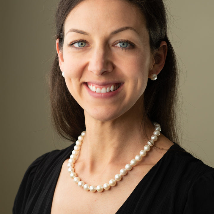 AAAA+ 18 Inch Choker 9-9.5mm White Pearl Necklace 14K Yellow Gold Clasp Cultured Freshwater