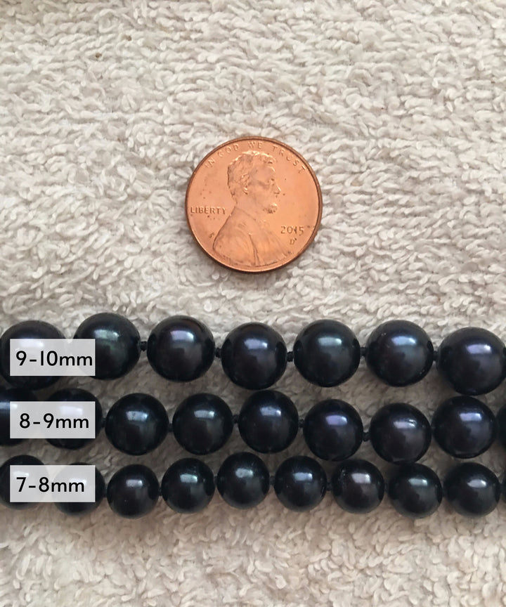 18 Inch ROUND Black Pearl Set Necklace Earrings