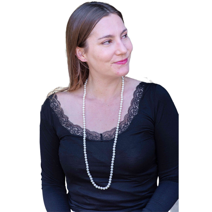 Long 36 Inch ROUND White Pearl Necklace