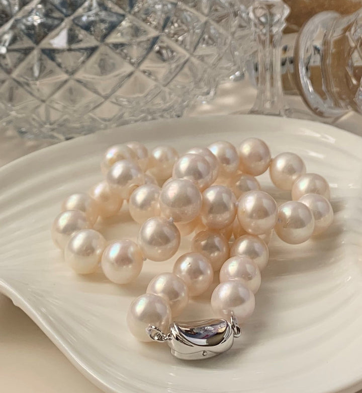 Large 18 Inch ROUND White Pearl Necklace Earrings Set
