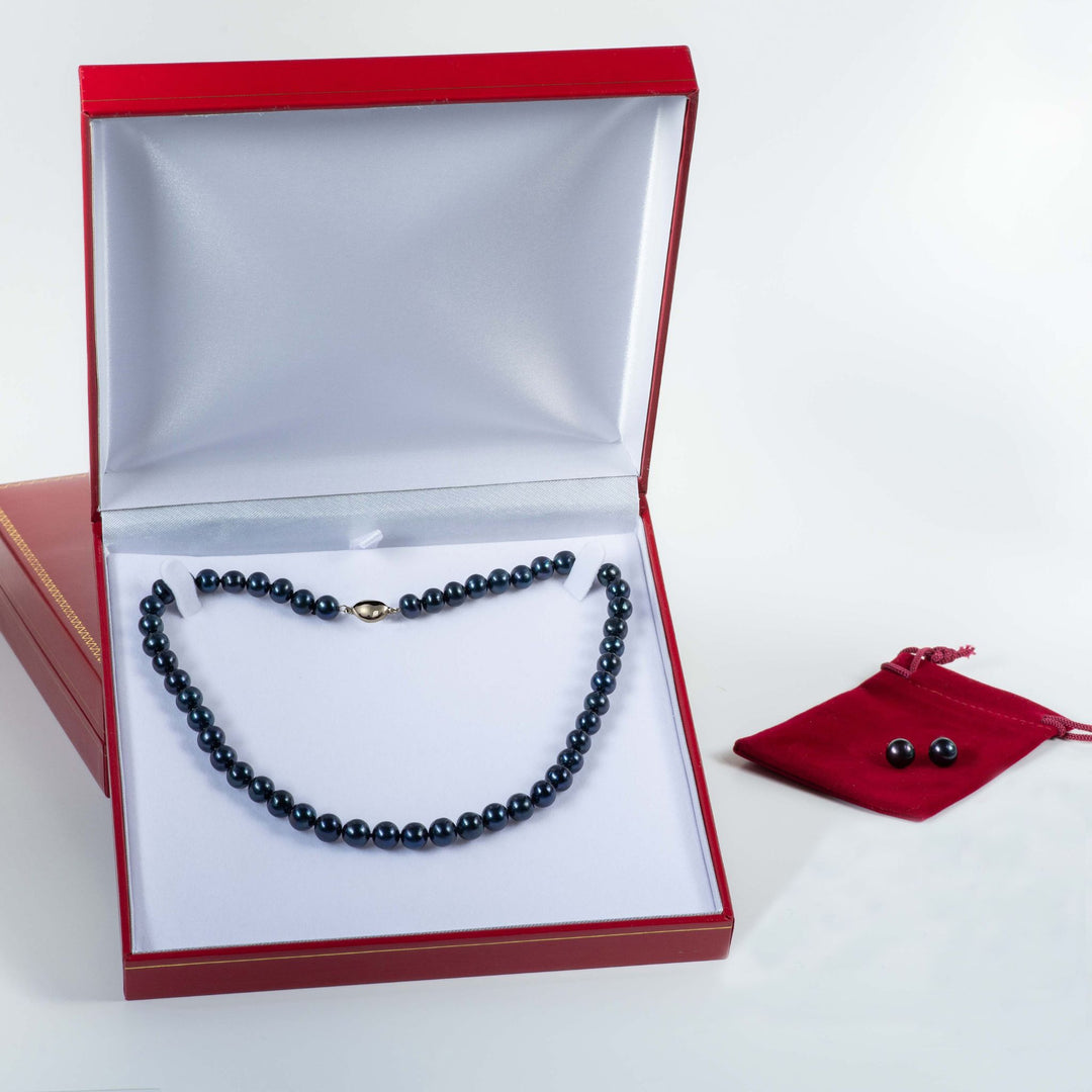 20 Inch ROUND Black Pearl Set Necklace Earrings