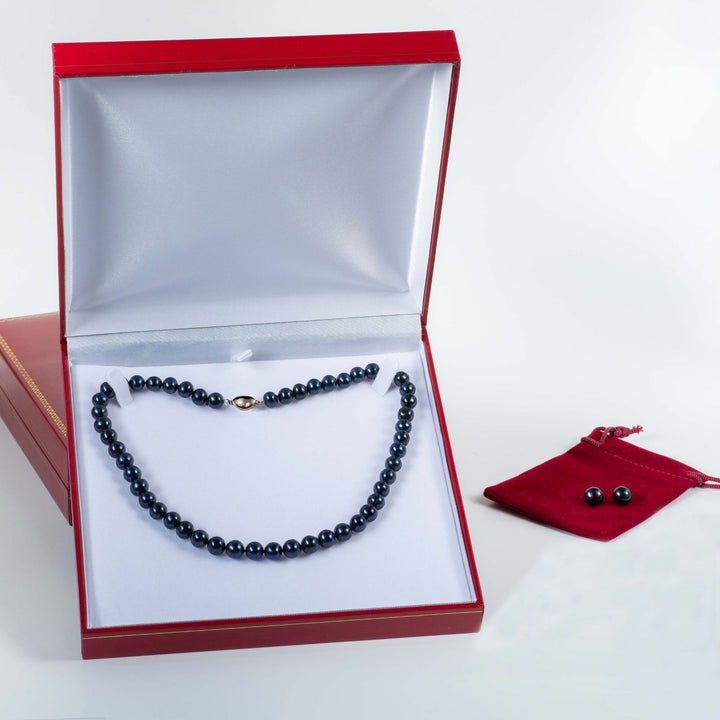20 Inch ROUND Black Pearl Set Necklace Earrings