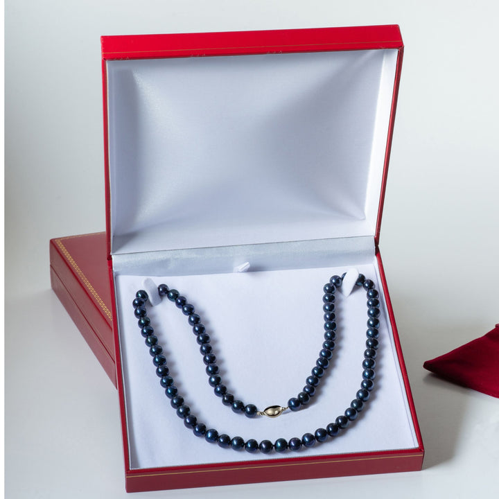 Long 30 Inch ROUND Cultured Freshwater Black Pearl Necklace