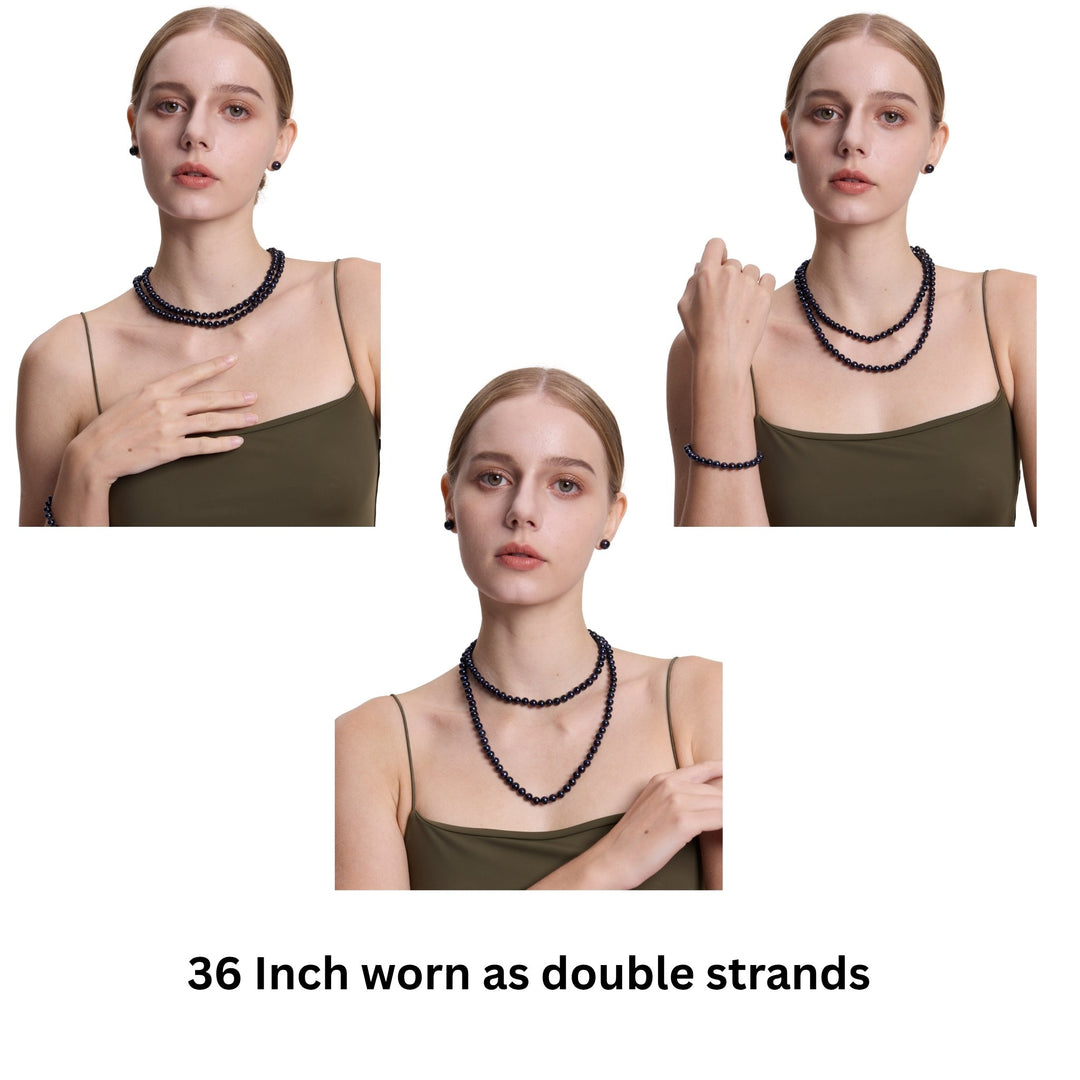 Long 36 Inch ROUND Black Pearl Necklace