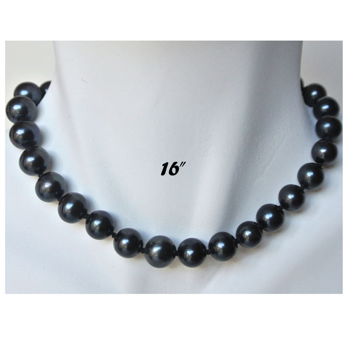 16 Inch ROUND Black Pearl Necklace Choker Pearl Jewelry