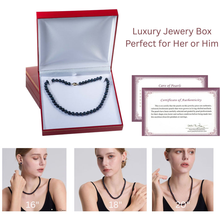 16 Inch ROUND Black Pearl Necklace Choker Pearl Jewelry