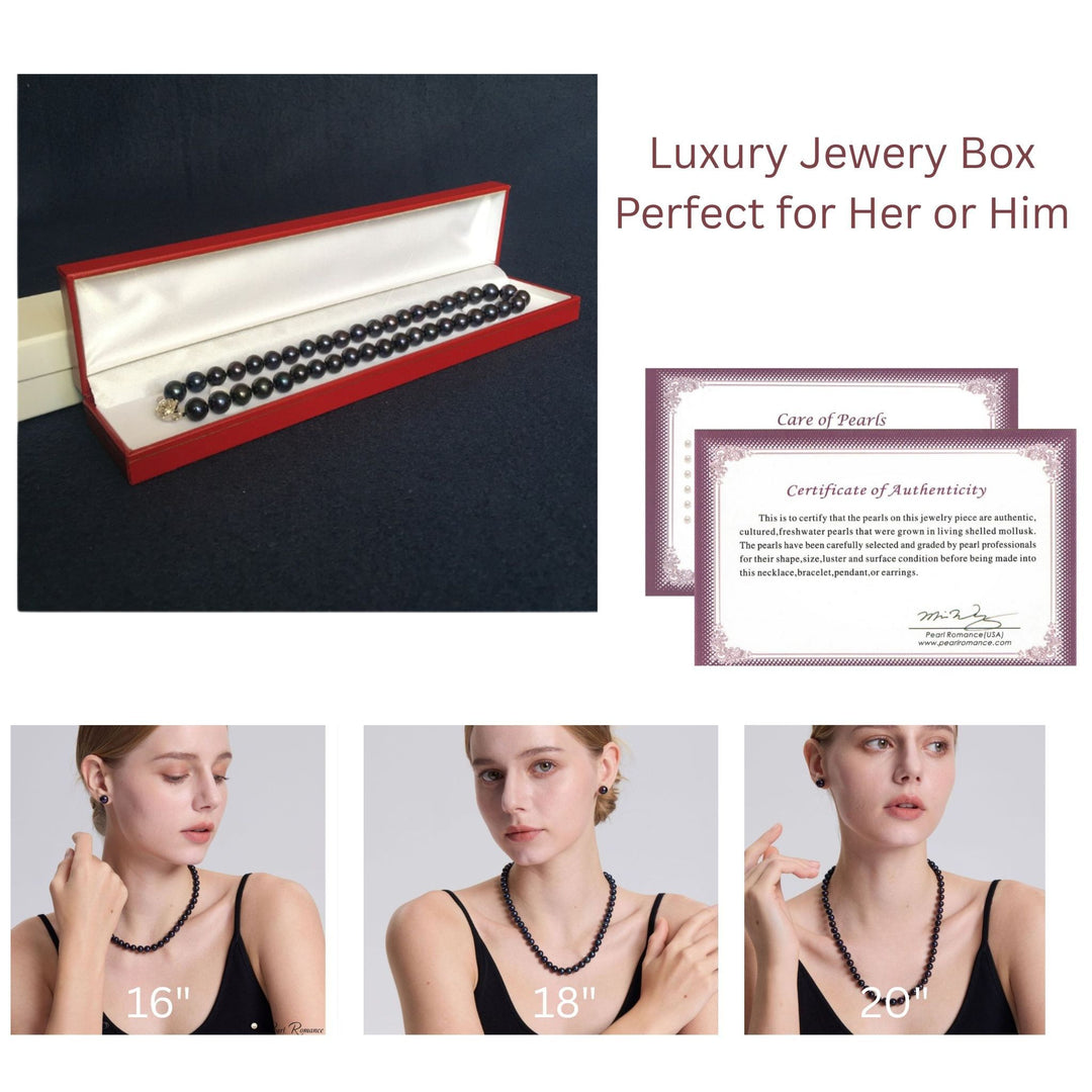 16" 18" 20 Inch ROUND Black Pearl Necklace Cultured Freshwater