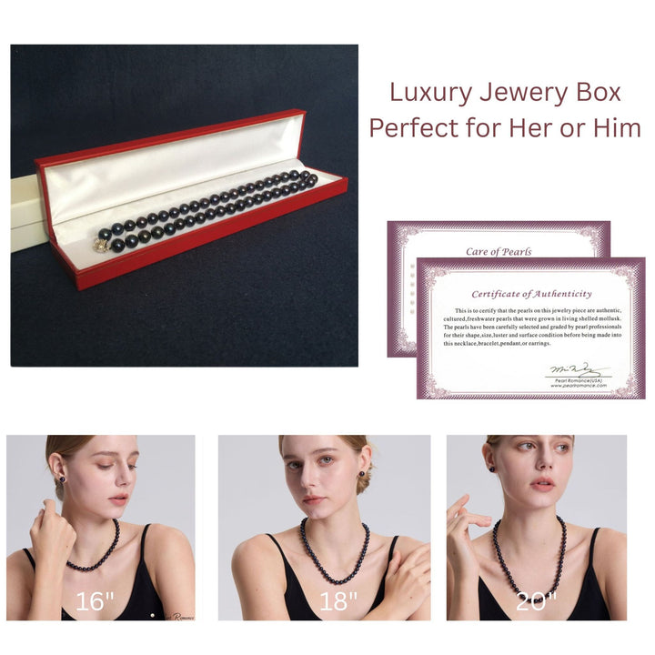 16" 18" 20 Inch ROUND Black Pearl Necklace Cultured Freshwater