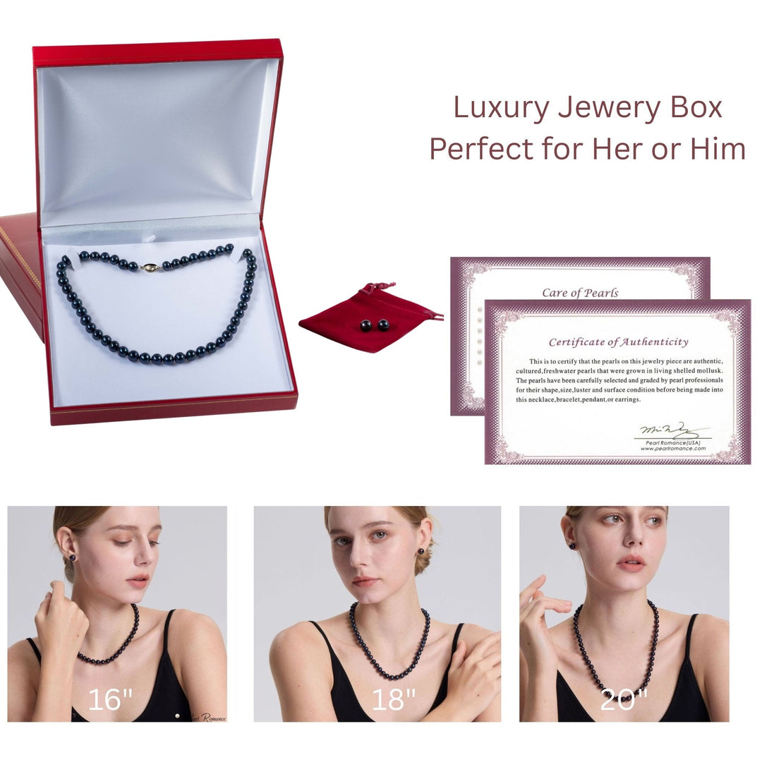16 Inch ROUND Black Pearl Set Necklace Earrings