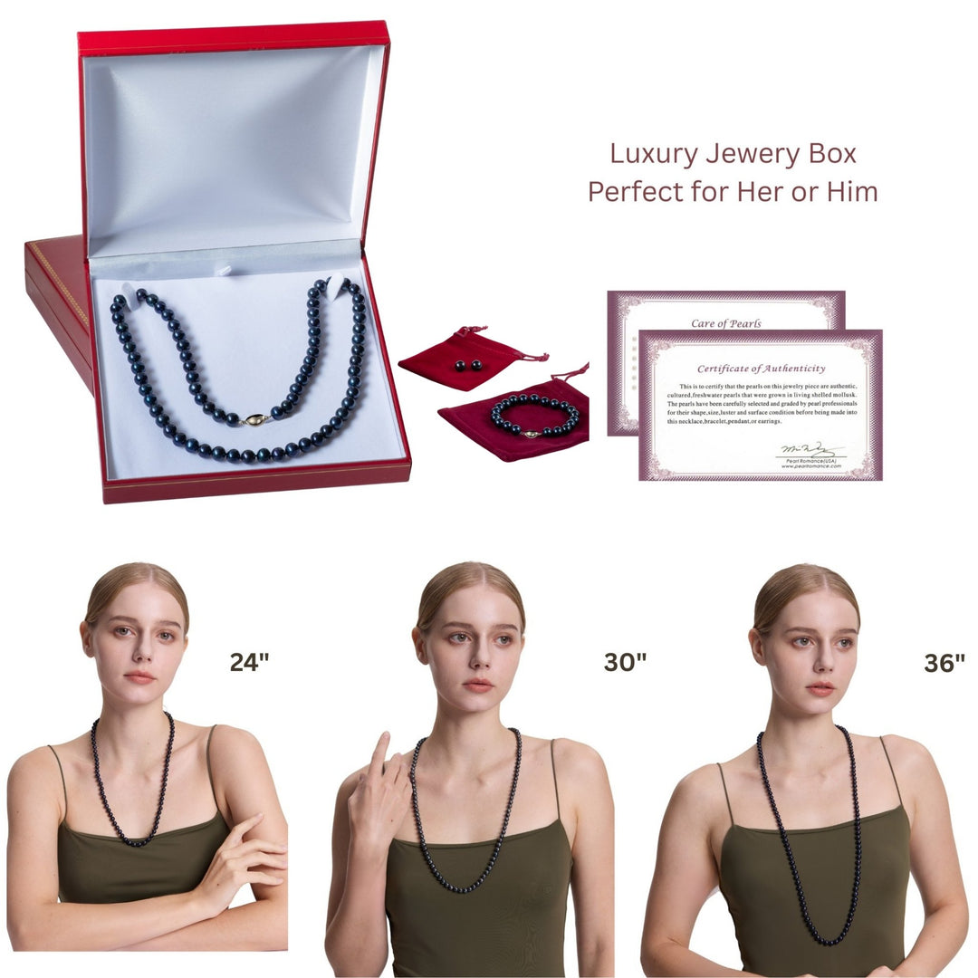 Long 36 Inch ROUND Black Pearl Necklace