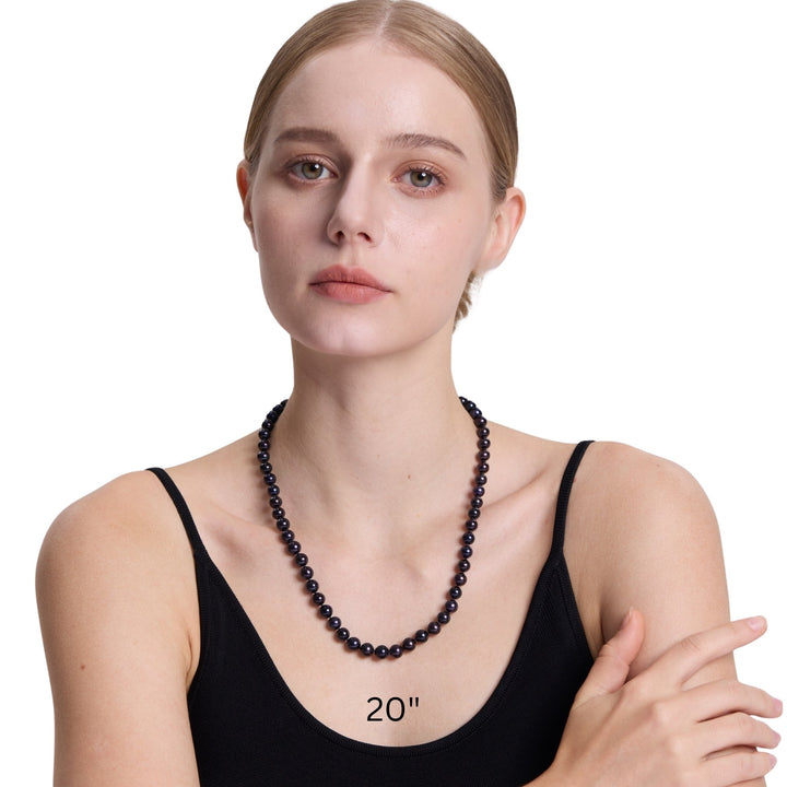 16" 18" 20 Inch ROUND Black Pearl Necklace Cultured Freshwater