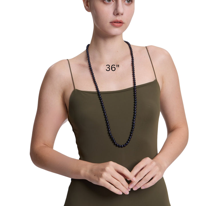 24" 30" 36 Inch ROUND Black Pearl Necklace Cultured Freshwater