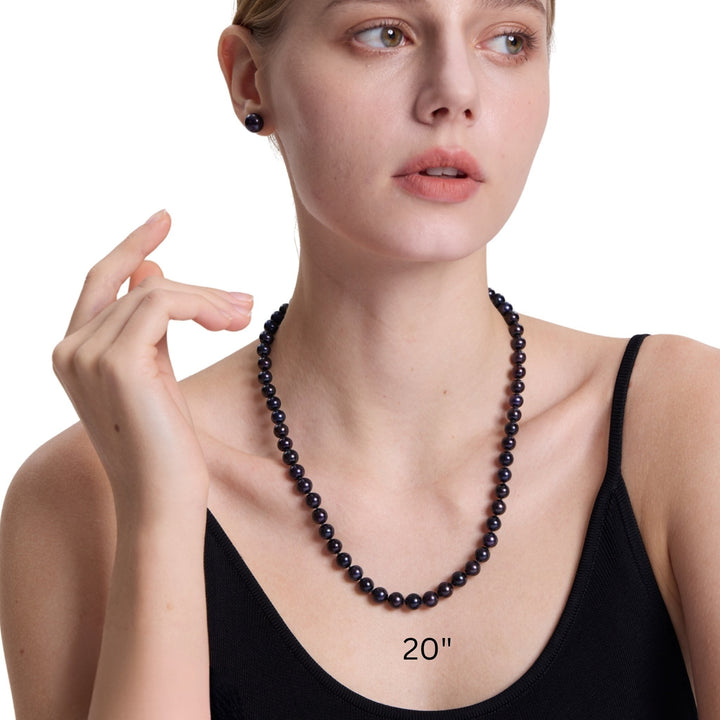 20 Inch ROUND Black Pearl Set Necklace Earrings