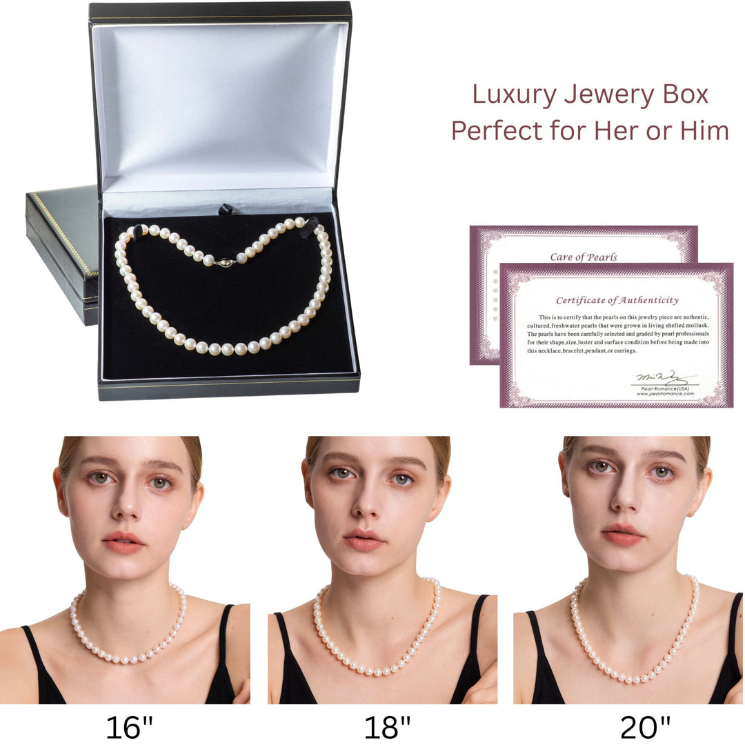 AAA+ 16 Inch Choker 7-7.5mm White Pearl Necklace Sterling Silver Clasp Cultured Freshwater